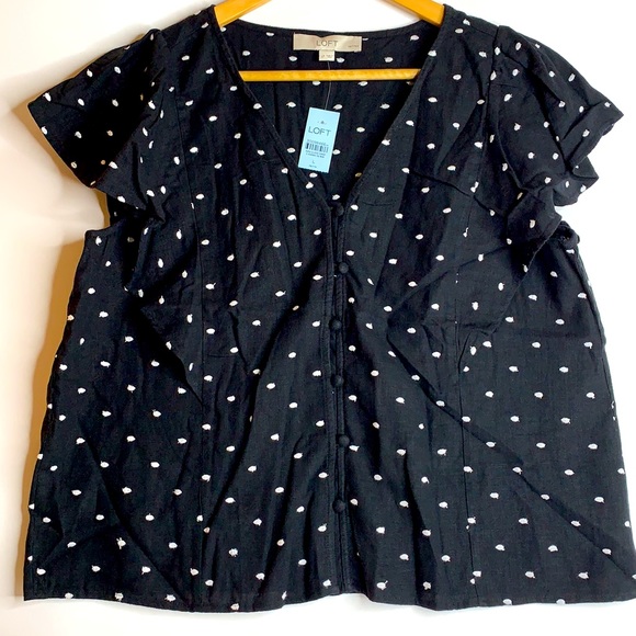 Loft Women’s Black and White Embroidered Dot Shirt - Picture 1 of 11